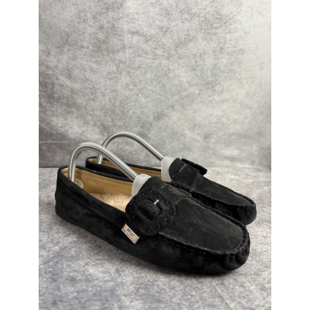 UGG Australia Thelma Black Suede Loafers Moccasins in Black with Silver Size 8.5